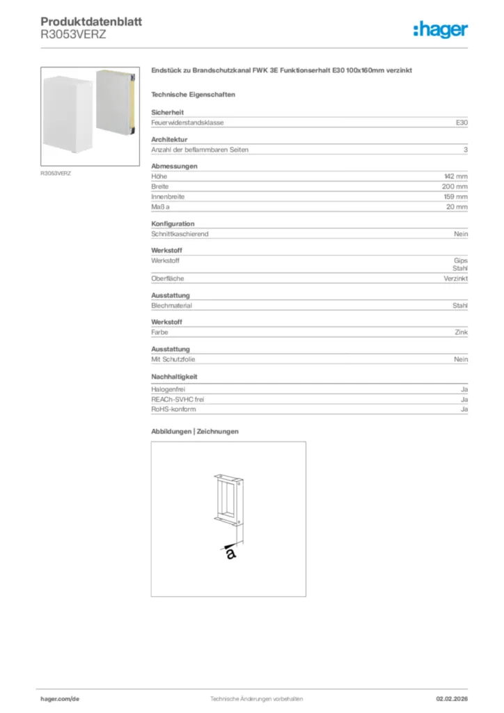 Hager Produktdatenblatt R3053VERZ