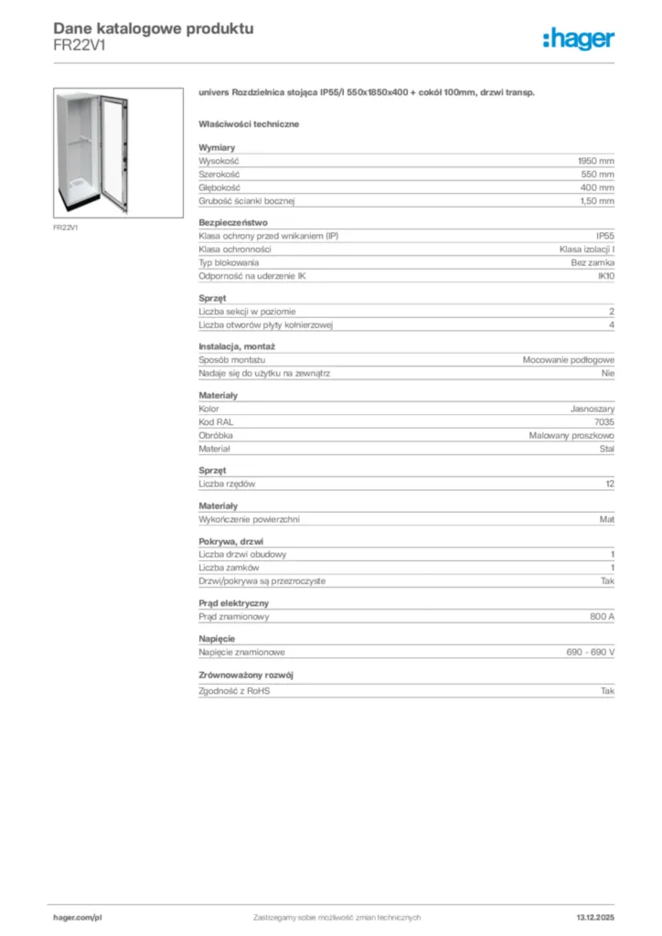 Zdjęcie Hager Karta katalogowa FR22V1 | Hager Polska