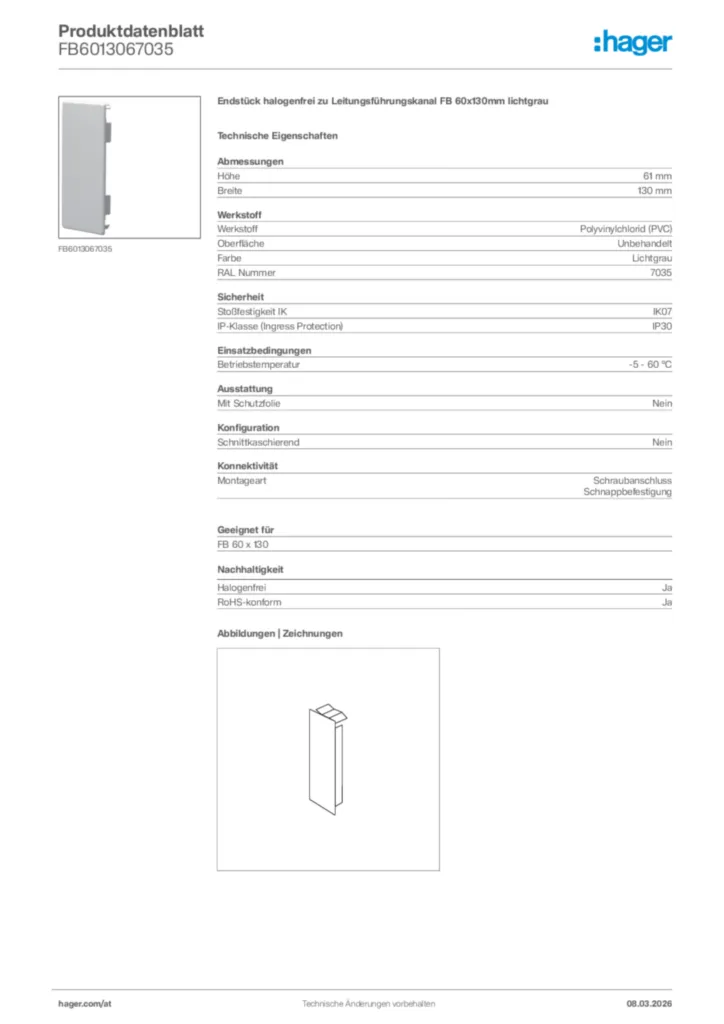 Bild Hager Produktdatenblatt FB6013067035 | Hager Deutschland