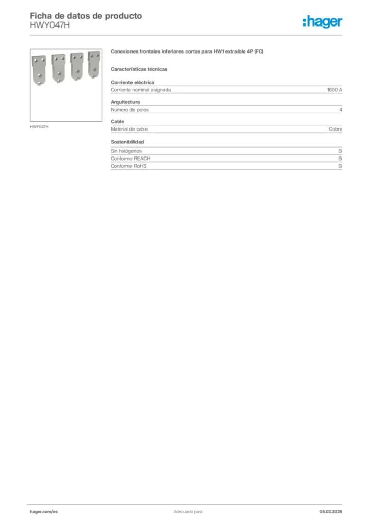 Imagen Hager Ficha de datos de producto HWY047H | Hager España