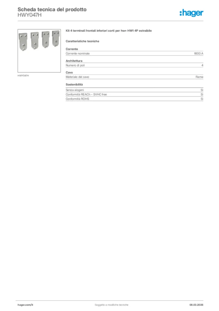Immagine Hager Scheda tecnica del prodotto HWY047H | Hager Italia