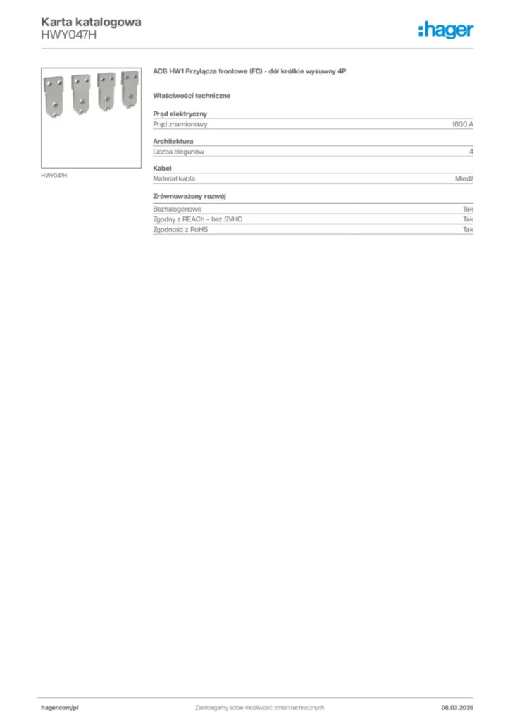 Zdjęcie Hager Karta katalogowa HWY047H | Hager Polska