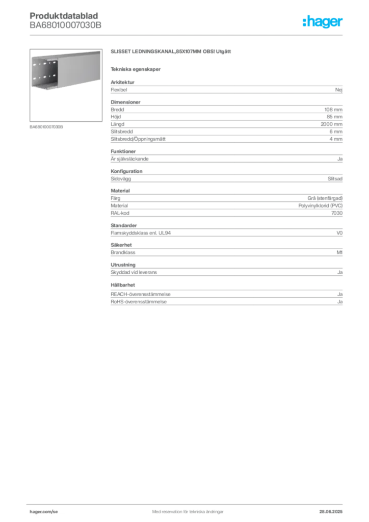 Bild Hager Produktdatablad BA68010007030B | Hager Sverige