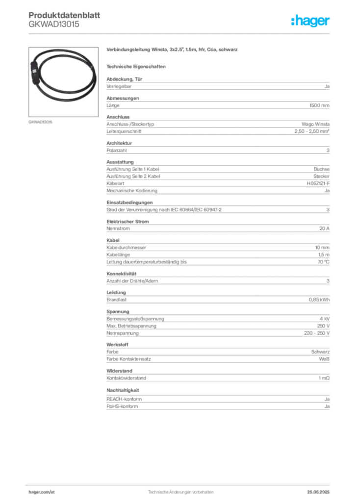 Bild Hager Produktdatenblatt GKWAD13015 | Hager Deutschland