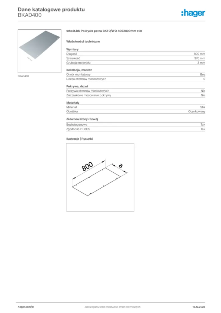 Zdjęcie Hager Karta katalogowa BKAD400 | Hager Polska