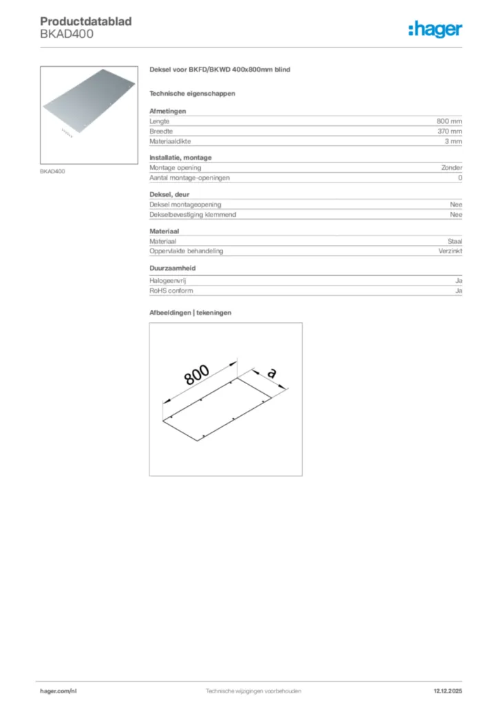 Afbeelding Hager Productdatablad BKAD400 | Hager Nederland