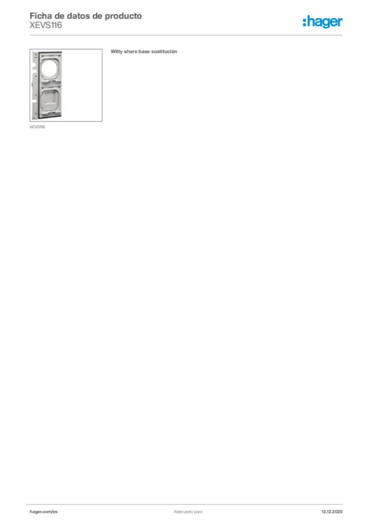 Imagen Hager Ficha de datos de producto XEVS116 | Hager España