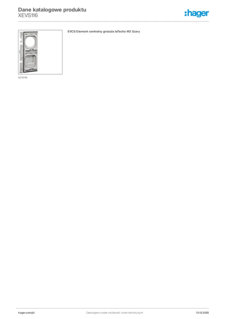 Zdjęcie Hager Karta katalogowa XEVS116 | Hager Polska