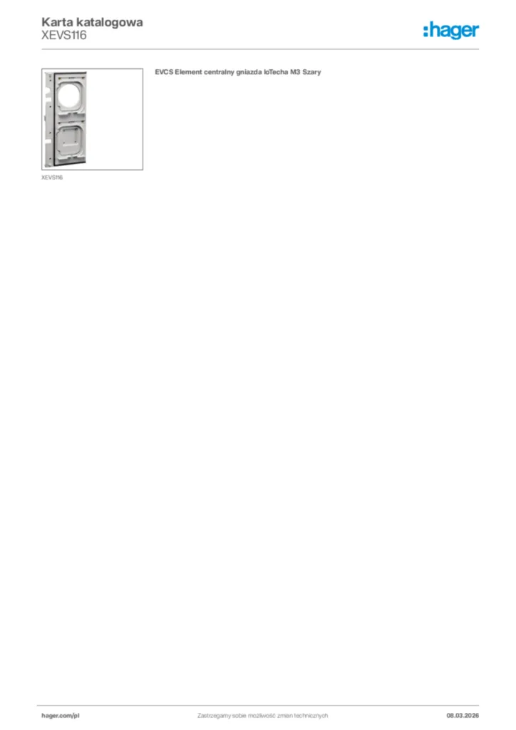 Zdjęcie Hager Karta katalogowa XEVS116 | Hager Polska