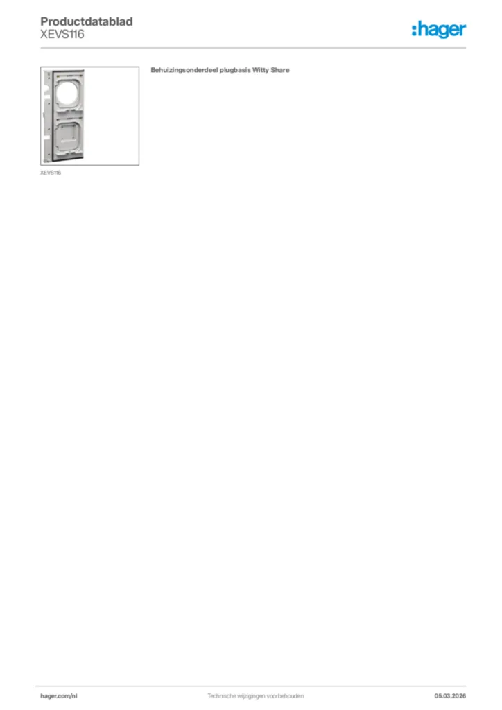 Afbeelding Hager Productdatablad XEVS116 | Hager Nederland