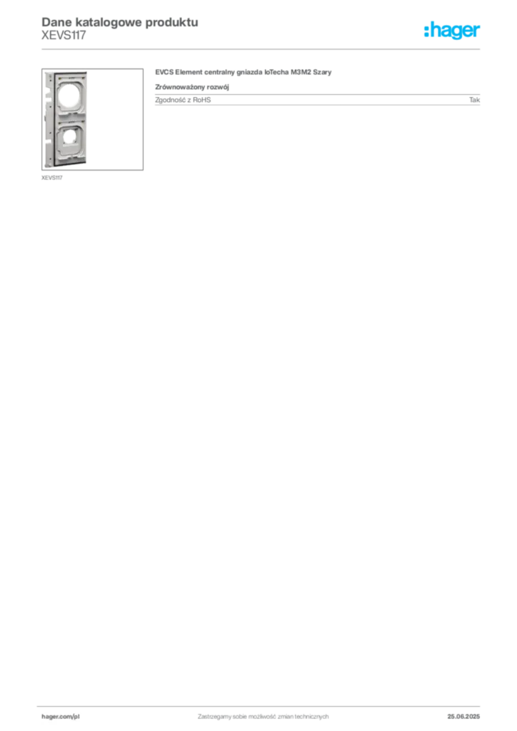 Zdjęcie Hager Karta katalogowa XEVS117 | Hager Polska