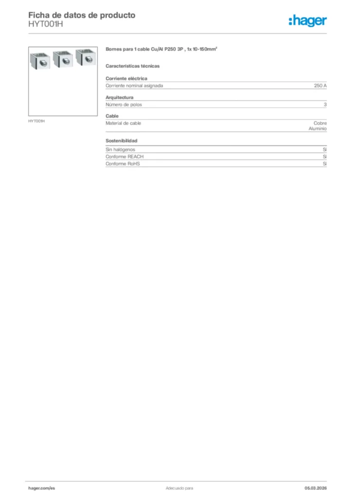 Imagen Hager Ficha de datos de producto HYT001H | Hager España