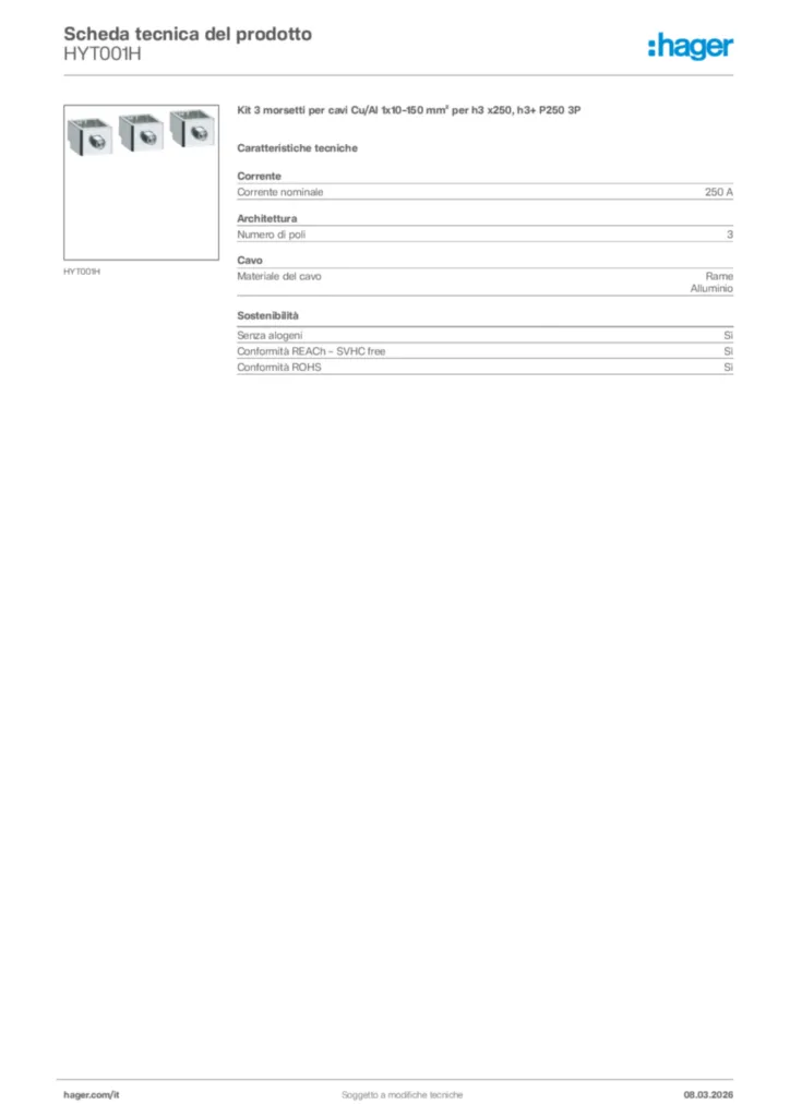 Immagine Hager Scheda tecnica del prodotto HYT001H | Hager Italia