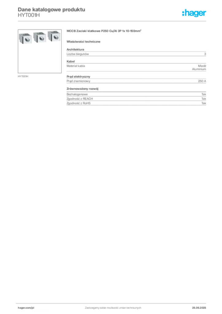 Zdjęcie Hager Karta katalogowa HYT001H | Hager Polska