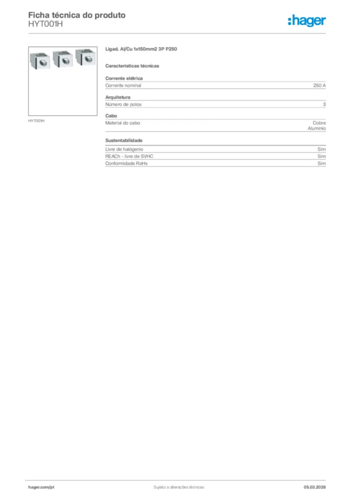 Imagem Hager Ficha técnica do produto HYT001H | Hager Portugal