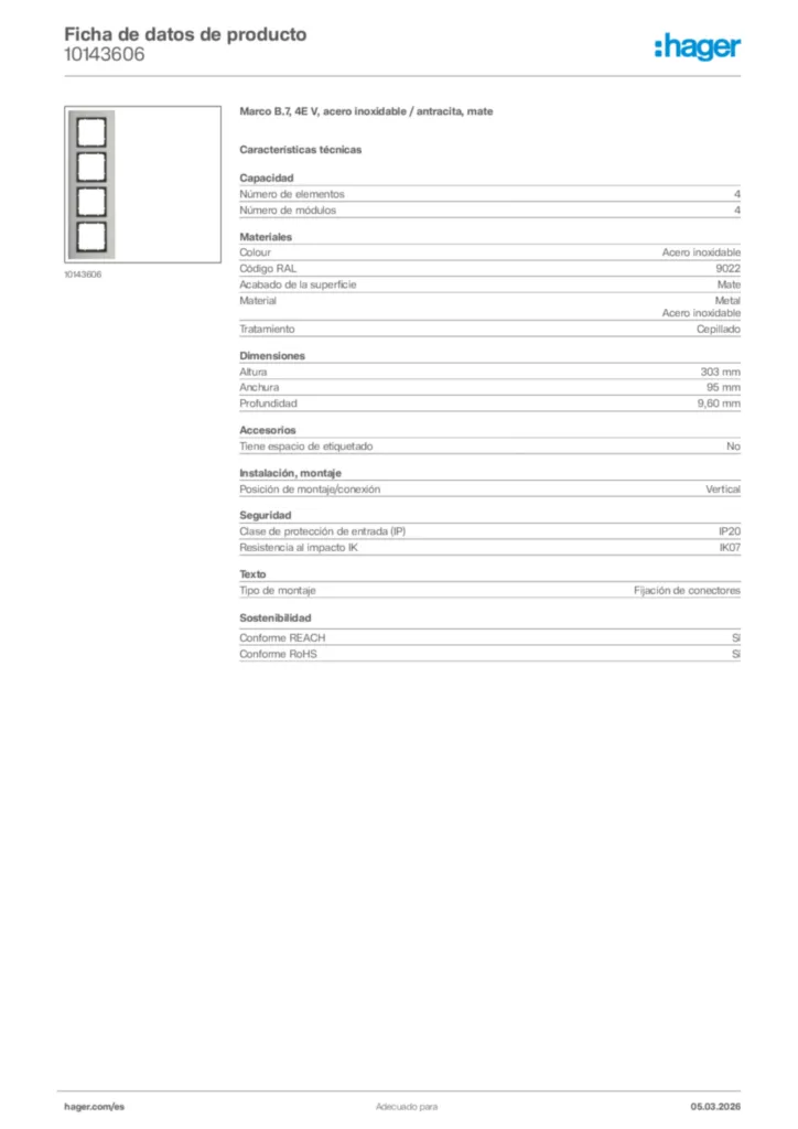 Imagen Hager Ficha de datos de producto 10143606 | Hager España