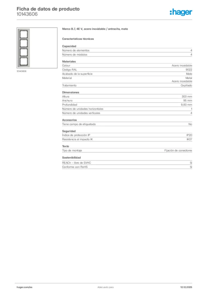 Imagen Hager Ficha de datos de producto 10143606 | Hager España