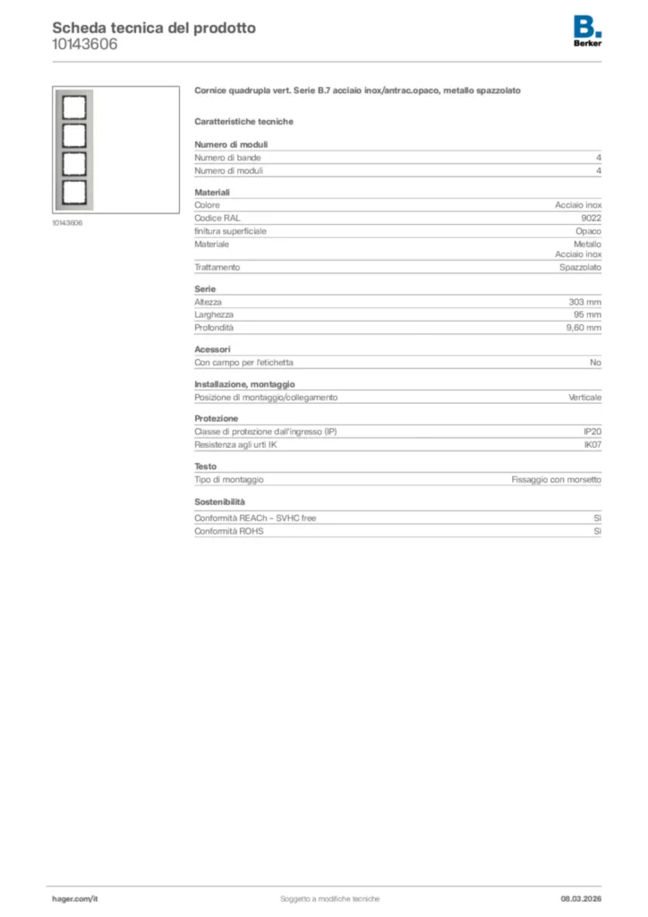 Immagine Berker Scheda tecnica del prodotto 10143606 | Hager Italia