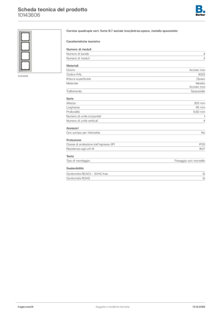 Immagine Berker Scheda tecnica del prodotto 10143606 | Hager Italia