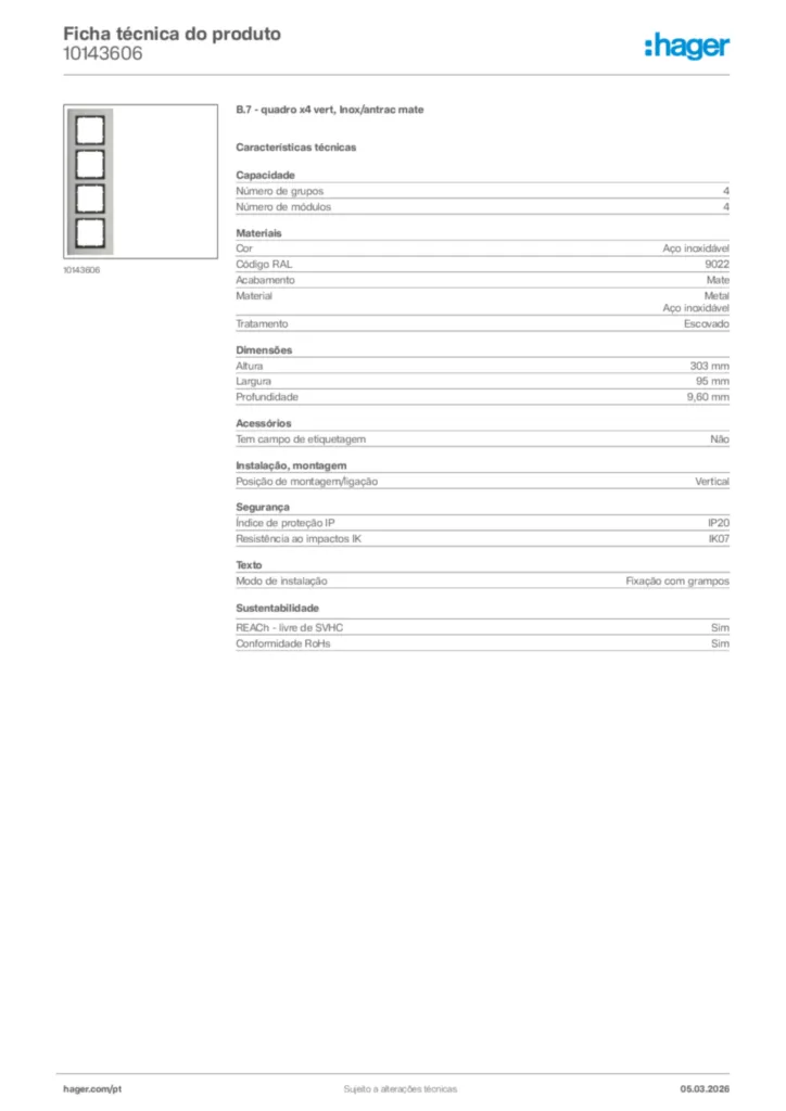 Imagem Hager Ficha técnica do produto 10143606 | Hager Portugal