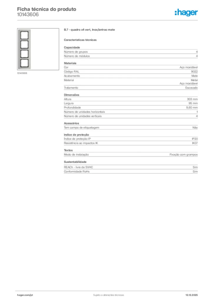Imagem Hager Ficha técnica do produto 10143606 | Hager Portugal