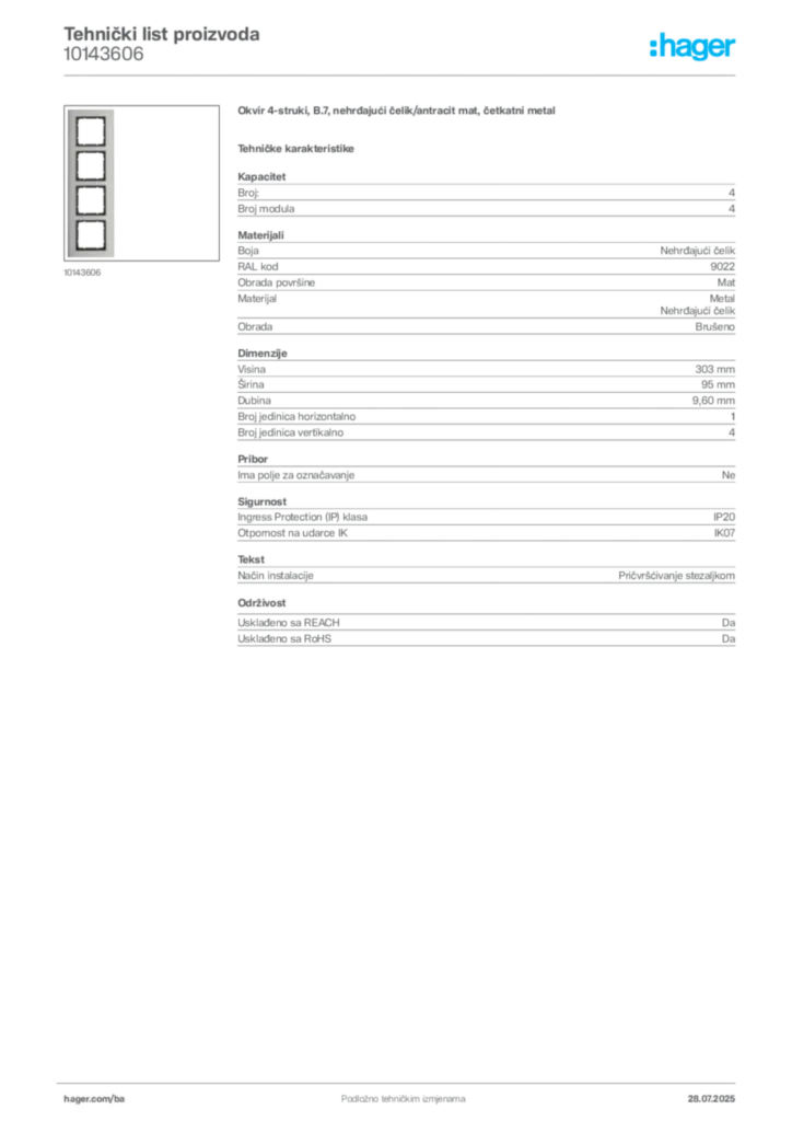 Slika Hager Product data sheet 10143606  | Hager