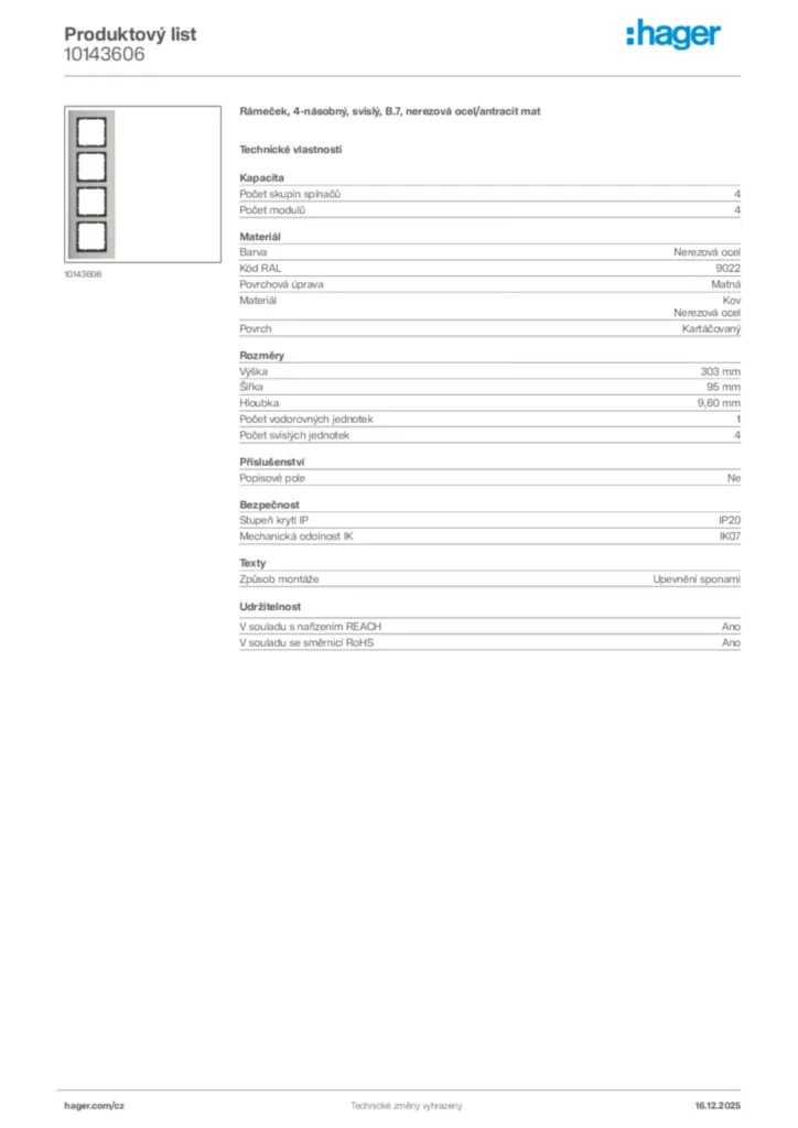 Obrázek Hager Produktový list 10143606 | Hager