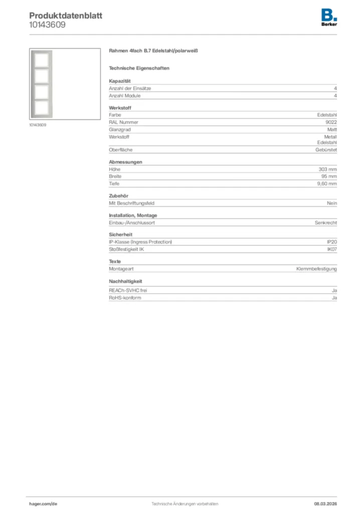 Bild Berker Produktdatenblatt 10143609 | Hager Deutschland