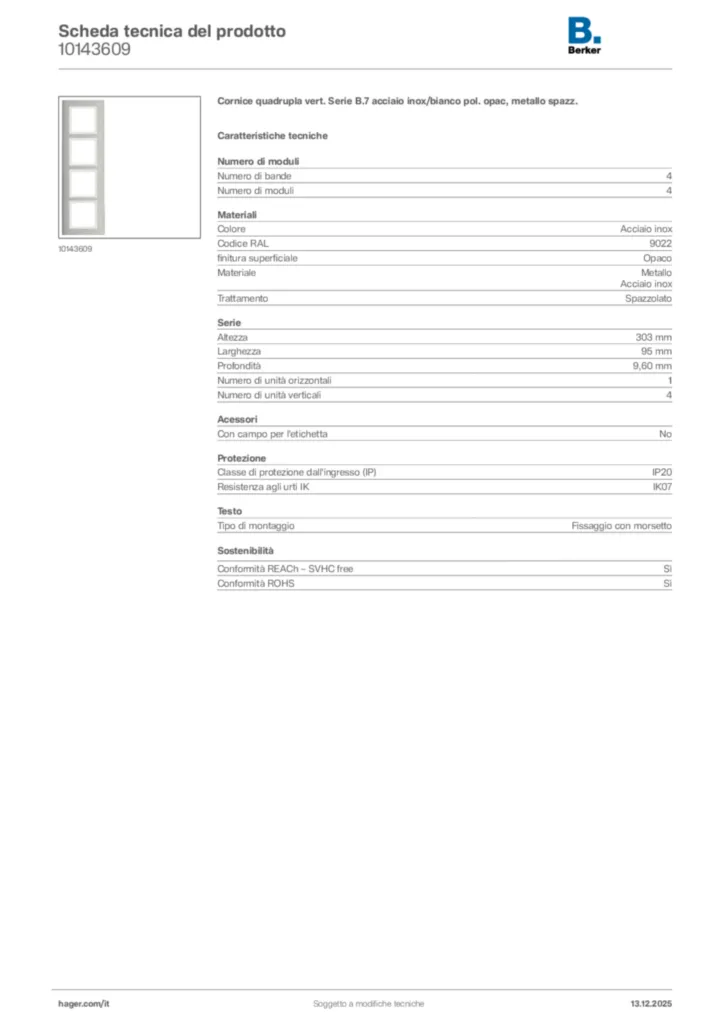 Immagine Berker Scheda tecnica del prodotto 10143609 | Hager Italia