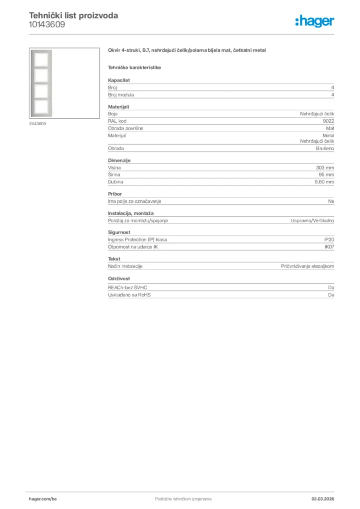 Slika Hager Tehnički list proizvoda 10143609  | Hager