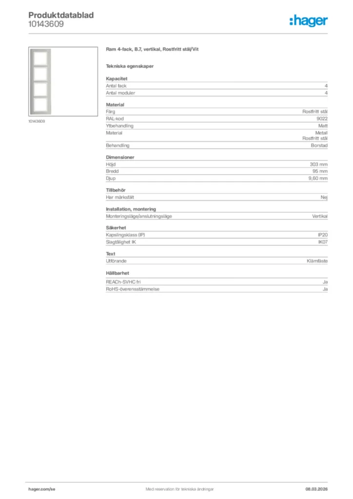 Bild Hager Produktdatablad 10143609 | Hager Sverige