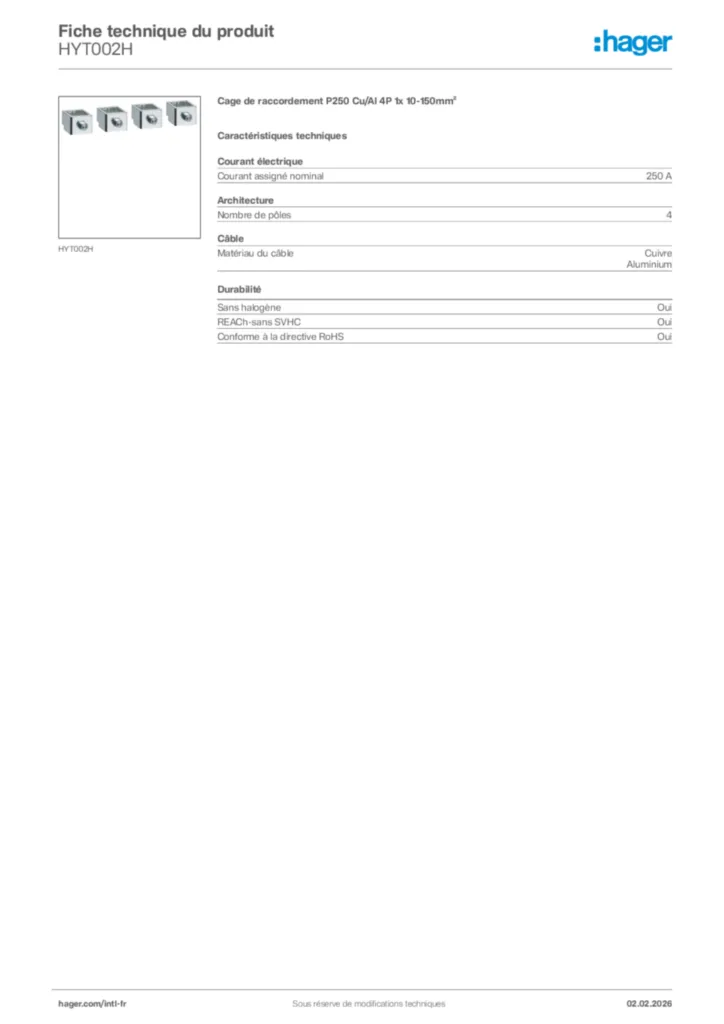 Image Hager Fiche technique du produit HYT002H | Hager Afrique