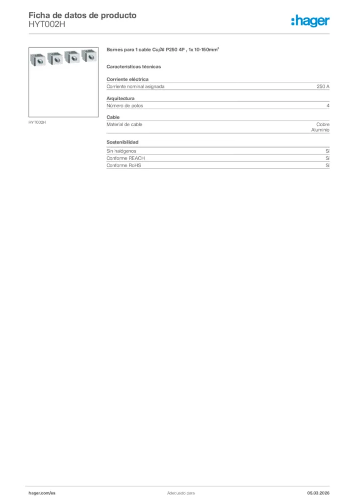 Imagen Hager Ficha de datos de producto HYT002H | Hager España