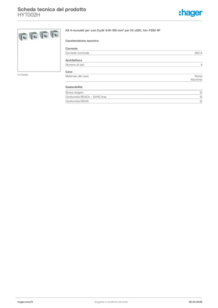 Immagine Hager Scheda tecnica del prodotto HYT002H | Hager Italia