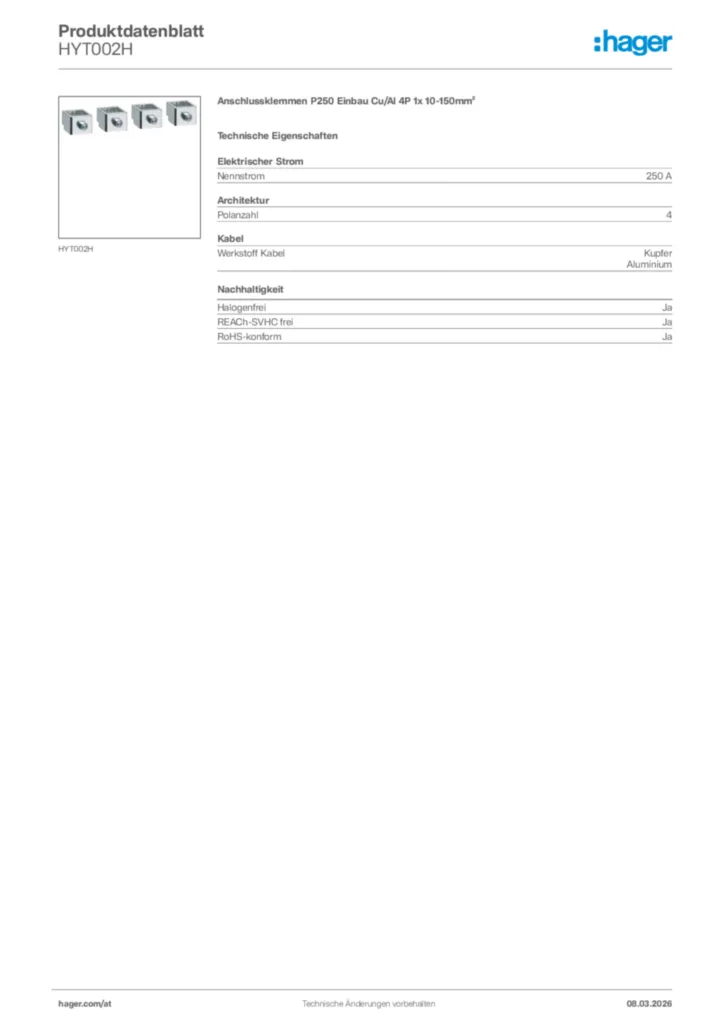 Bild Hager Produktdatenblatt HYT002H | Hager Deutschland
