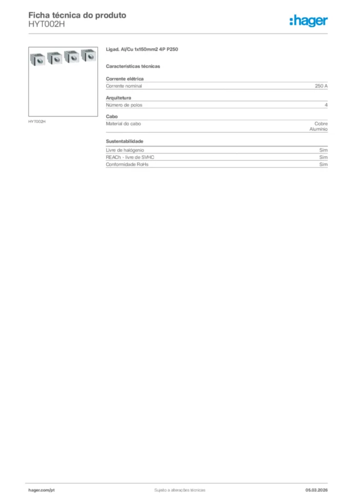Imagem Hager Ficha técnica do produto HYT002H | Hager Portugal
