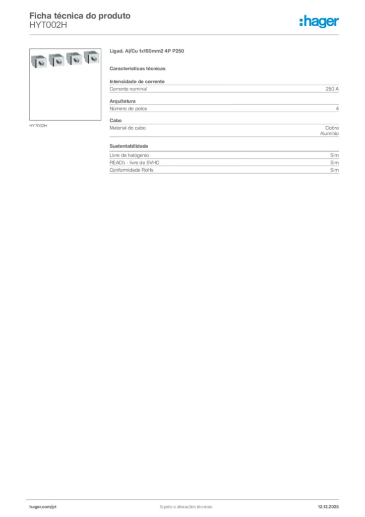 Imagem Hager Ficha técnica do produto HYT002H | Hager Portugal