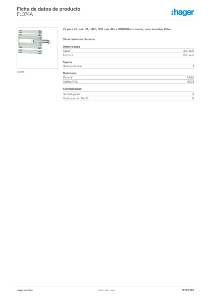 Imagen Hager Ficha de datos de producto FL374A | Hager España