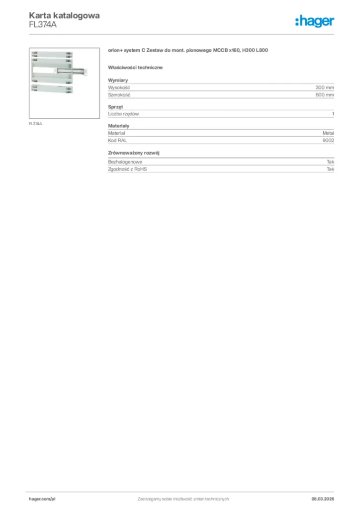 Zdjęcie Hager Karta katalogowa FL374A | Hager Polska