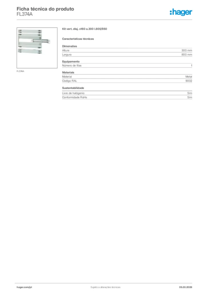 Imagem Hager Ficha técnica do produto FL374A | Hager Portugal