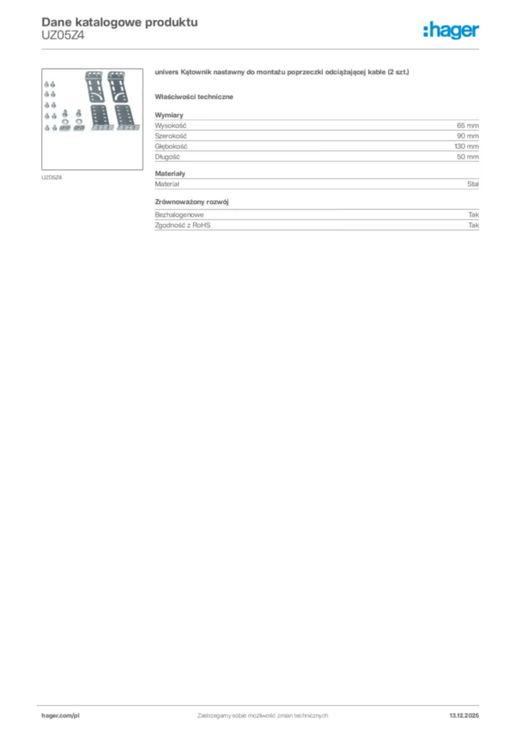 Zdjęcie Hager Karta katalogowa UZ05Z4 | Hager Polska