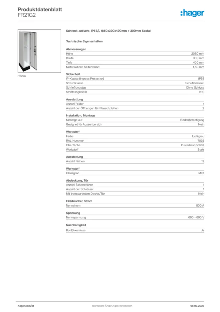 Bild Hager Produktdatenblatt FR21G2 | Hager Deutschland