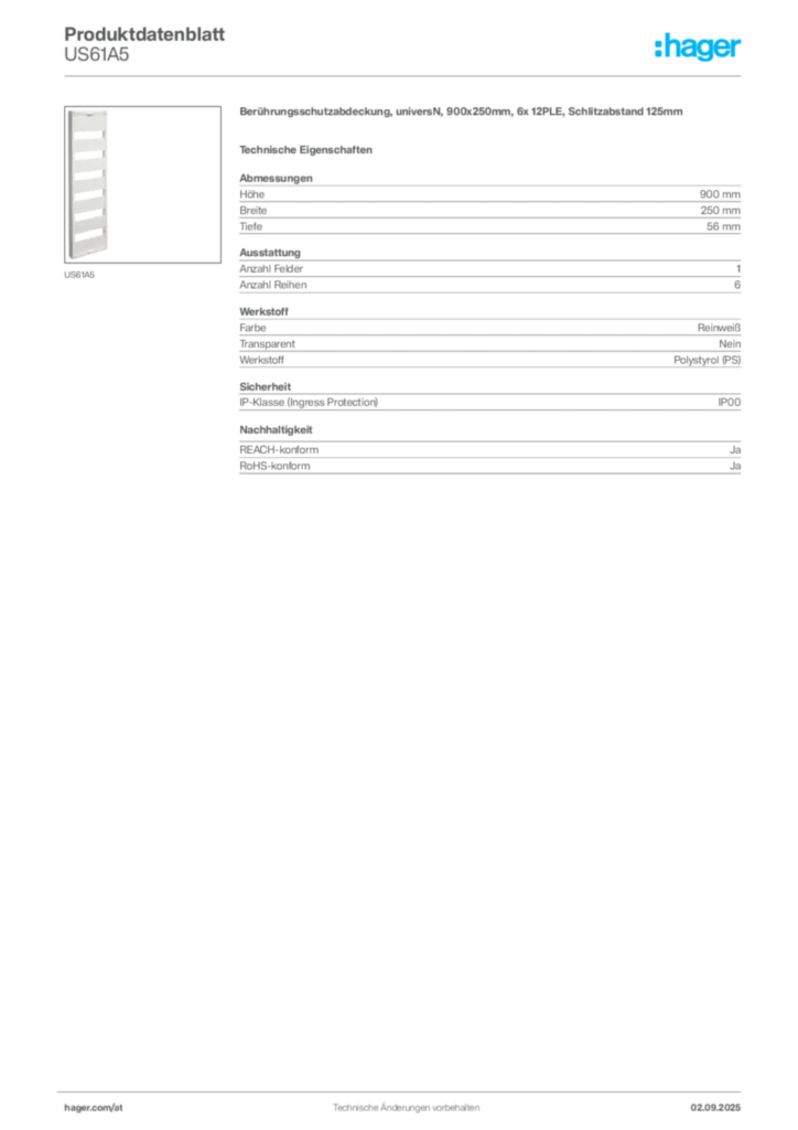 Bild Hager Produktdatenblatt US61A5 | Hager Deutschland