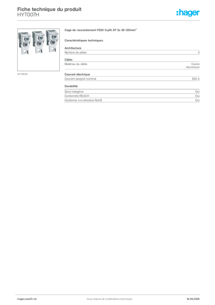 Image Hager Fiche technique du produit HYT007H | Hager Suisse