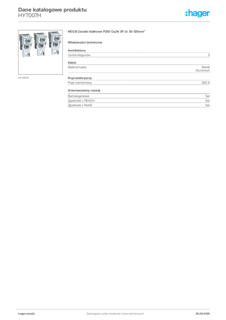 Zdjęcie Hager Karta katalogowa HYT007H | Hager Polska