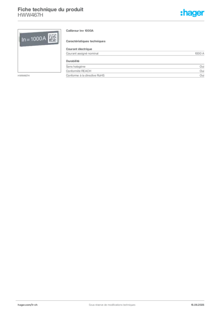 Image Hager Fiche technique du produit HWW467H | Hager Suisse