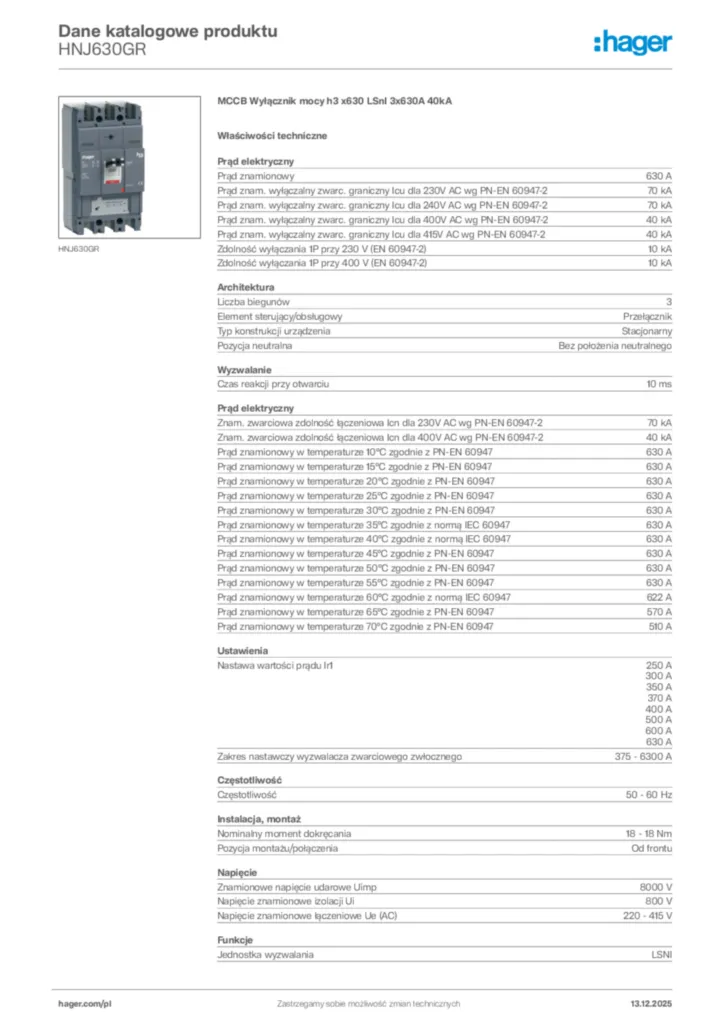 Zdjęcie Hager Karta katalogowa HNJ630GR | Hager Polska