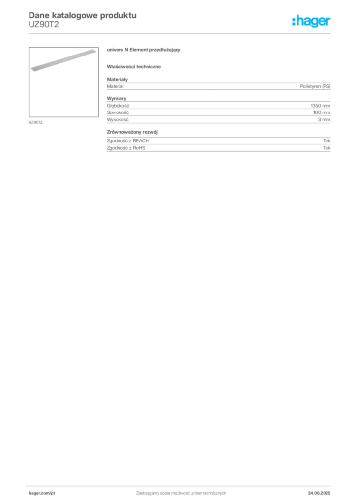 Zdjęcie Hager Karta katalogowa UZ90T2 | Hager Polska