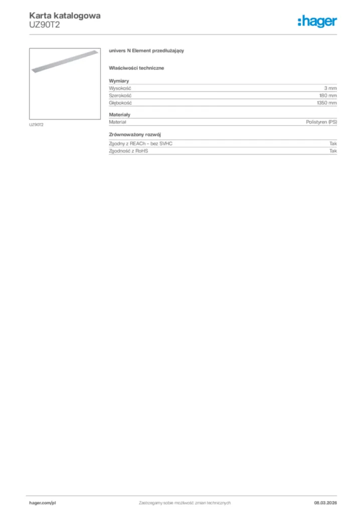 Zdjęcie Hager Karta katalogowa UZ90T2 | Hager Polska