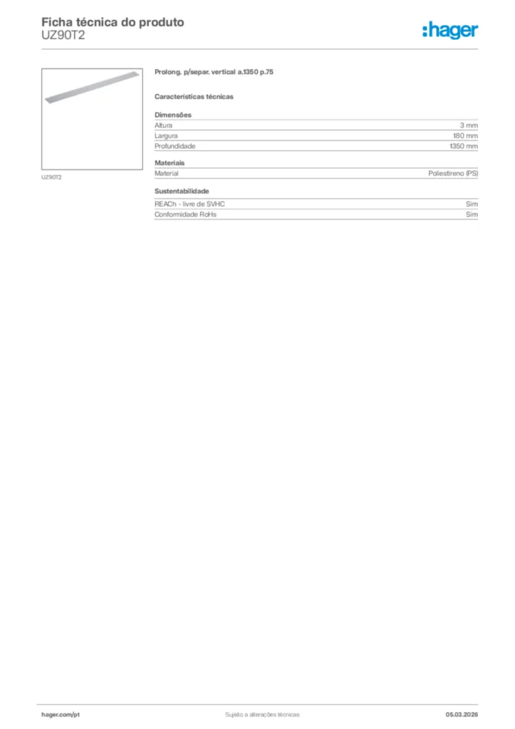 Imagem Hager Ficha técnica do produto UZ90T2 | Hager Portugal